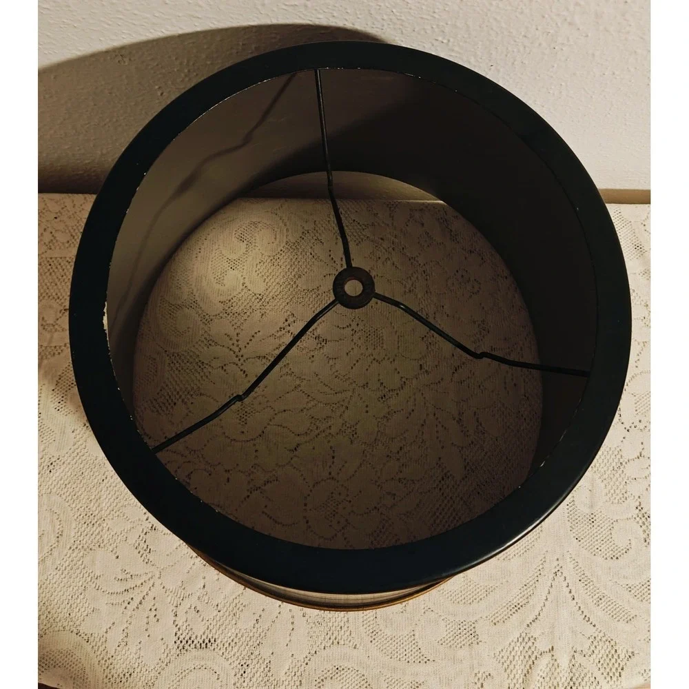 Vintage 1940s Metal Black And Gold Drum Lamp Shade Eastern Art Studios